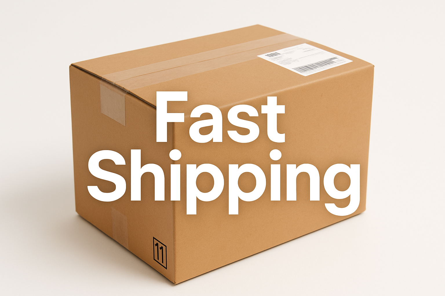 Show a generic shipping package with text overlay that says Fast Shipping